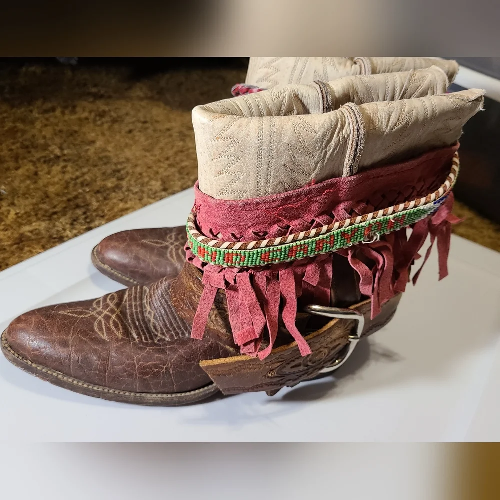 Dan Post Sz 8 Boho Upcycled Embellished Cowboy Boots - Picture 2 of 4